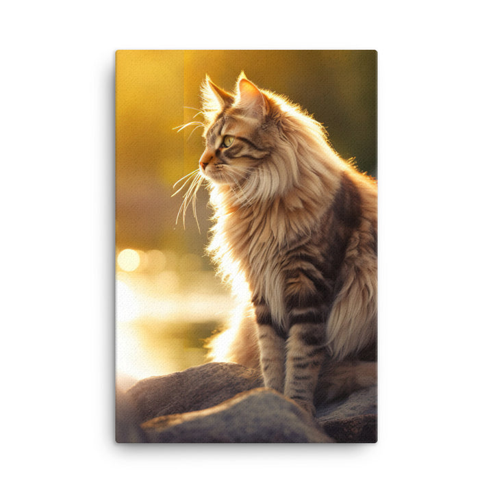 Maine Coon Elegance in Golden Hour Canvas - PosterfyAI.com