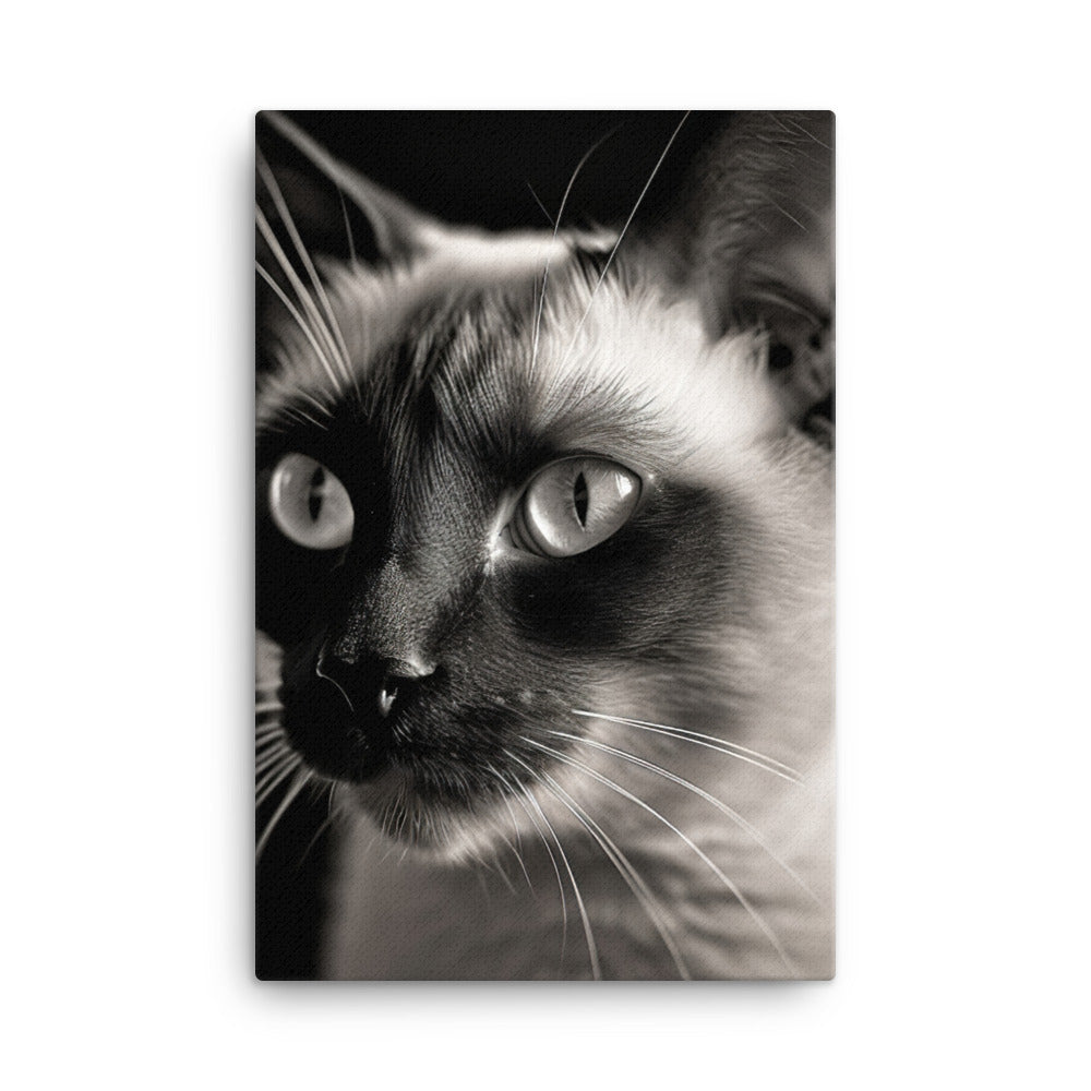 Siamese Charm in Black and White Canvas - PosterfyAI.com