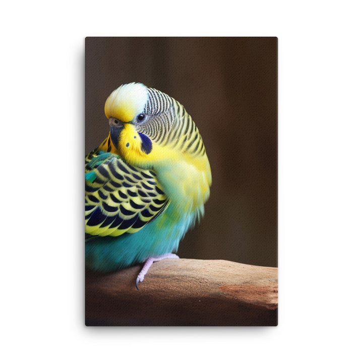 Cheerful Budgie on a Perch Canvas - PosterfyAI.com