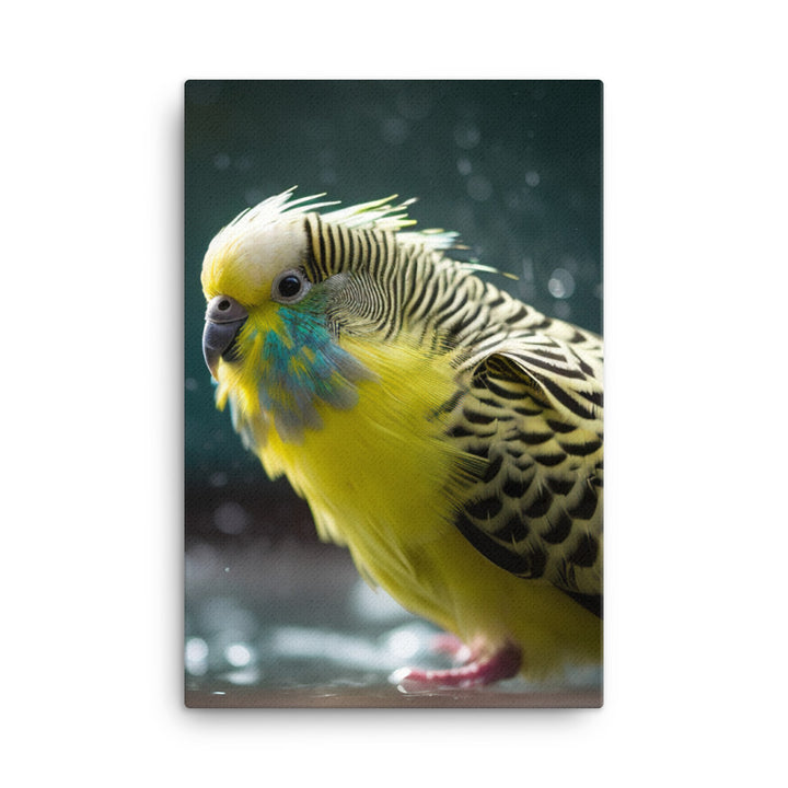 Budgie Taking a Bath Canvas - PosterfyAI.com