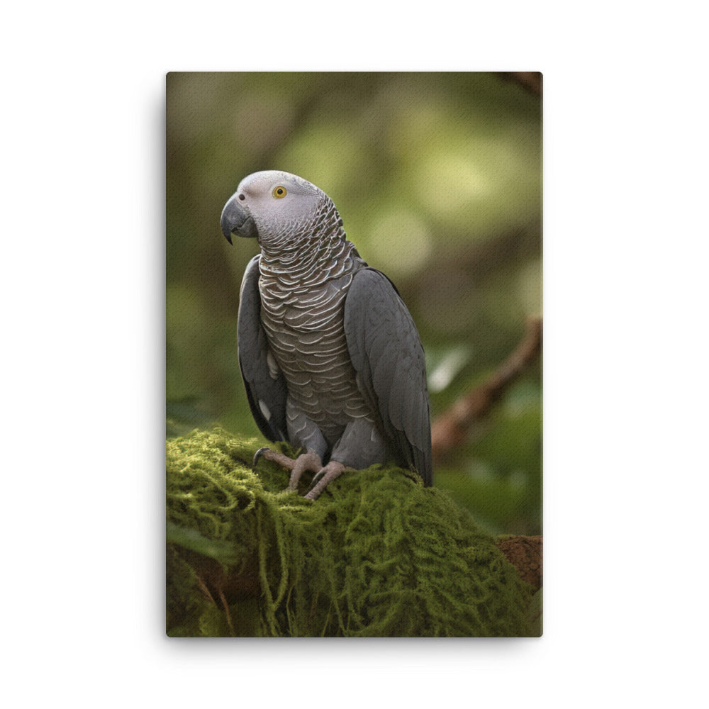 African Grey Parrot in Natural Habitat Canvas - PosterfyAI.com
