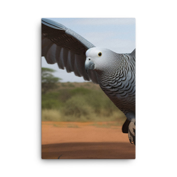 African Grey Parrot in Flight Canvas - PosterfyAI.com