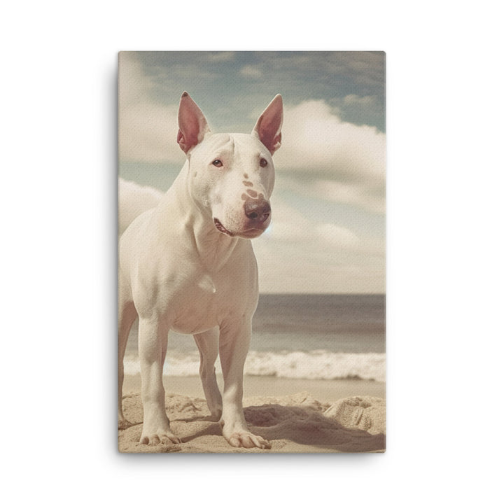 Bull Terrier on the Beach Canvas - PosterfyAI.com