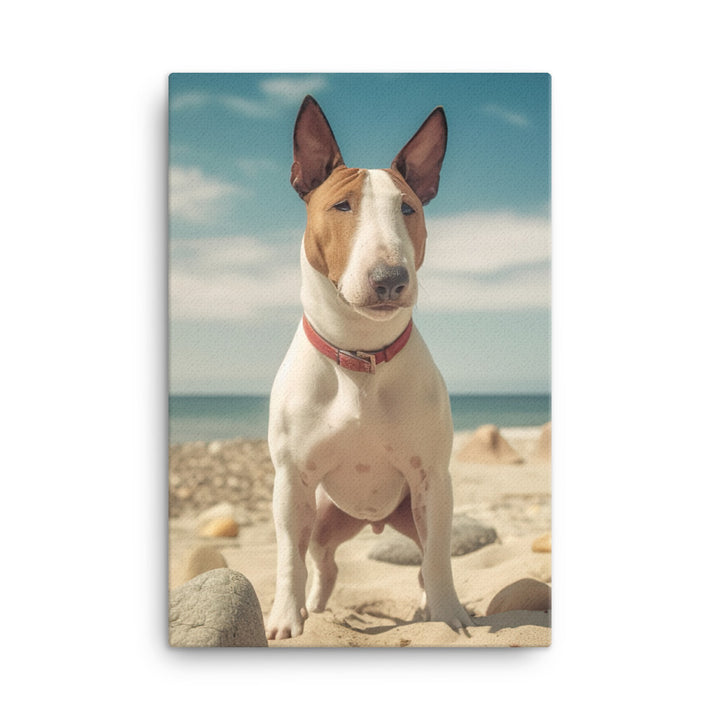 Bull Terrier on the Beach Canvas - PosterfyAI.com