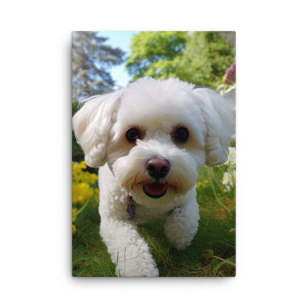 Bichon Frise in a Garden Canvas - PosterfyAI.com