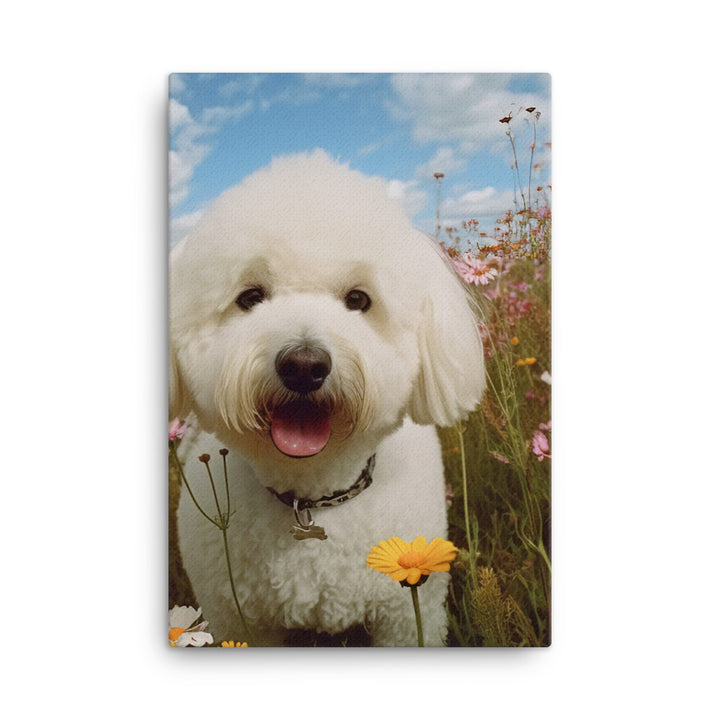 Bichon Frise in a Field of Flowers Canvas - PosterfyAI.com