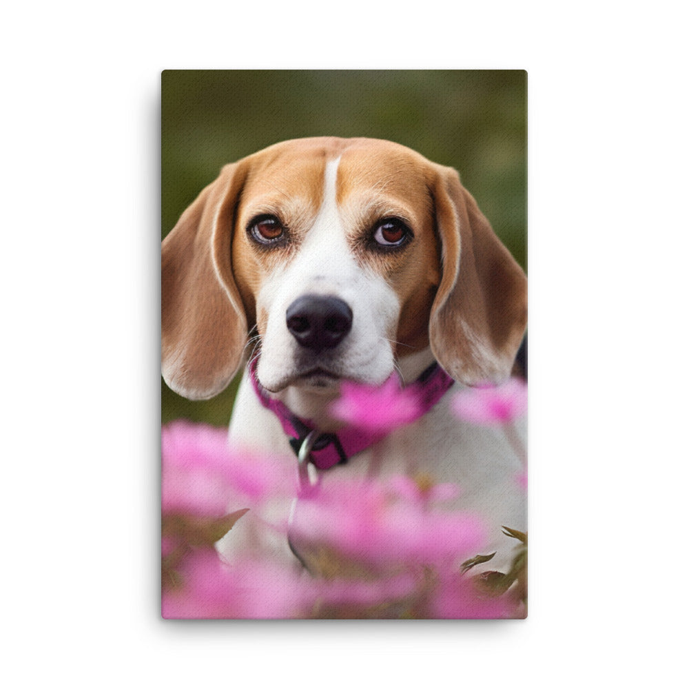 Beagle and the flowers Canvas - PosterfyAI.com