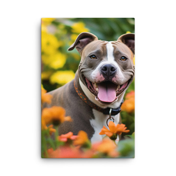 American Staffordshire Terrier in the Garden Canvas - PosterfyAI.com