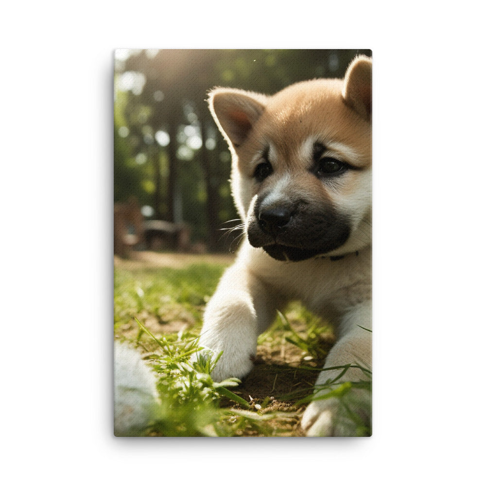 Akita Pup Playtime in the Park Canvas - PosterfyAI.com