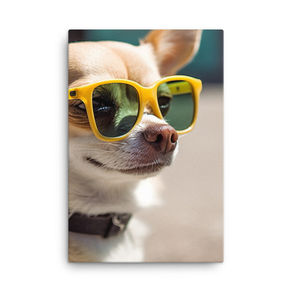 A Chihuahua wearing sunglasses Canvas - PosterfyAI.com