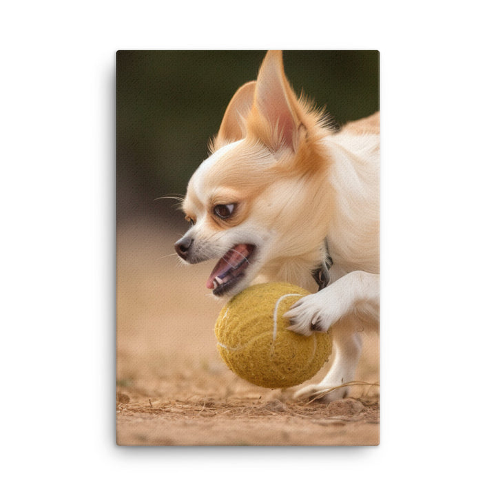 A Chihuahua playing with a ball Canvas - PosterfyAI.com