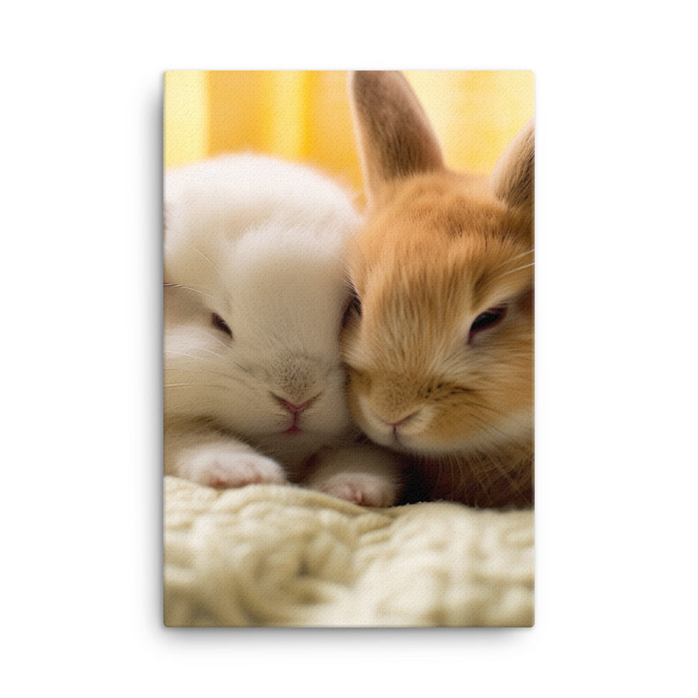 Tan Bunnys Gentle Cuddles Canvas - PosterfyAI.com