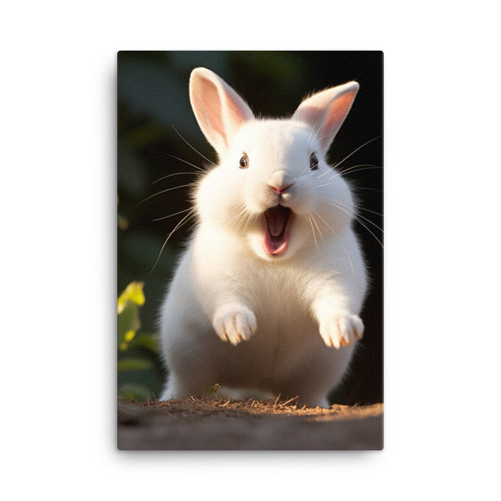 Dwarf Hotot Bunny Enjoying a Playful Hop Canvas - PosterfyAI.com