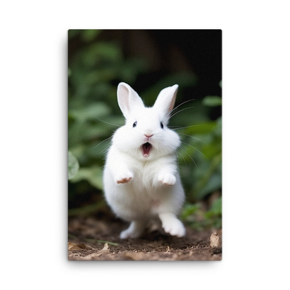 Dwarf Hotot Bunny Enjoying a Playful Hop Canvas - PosterfyAI.com