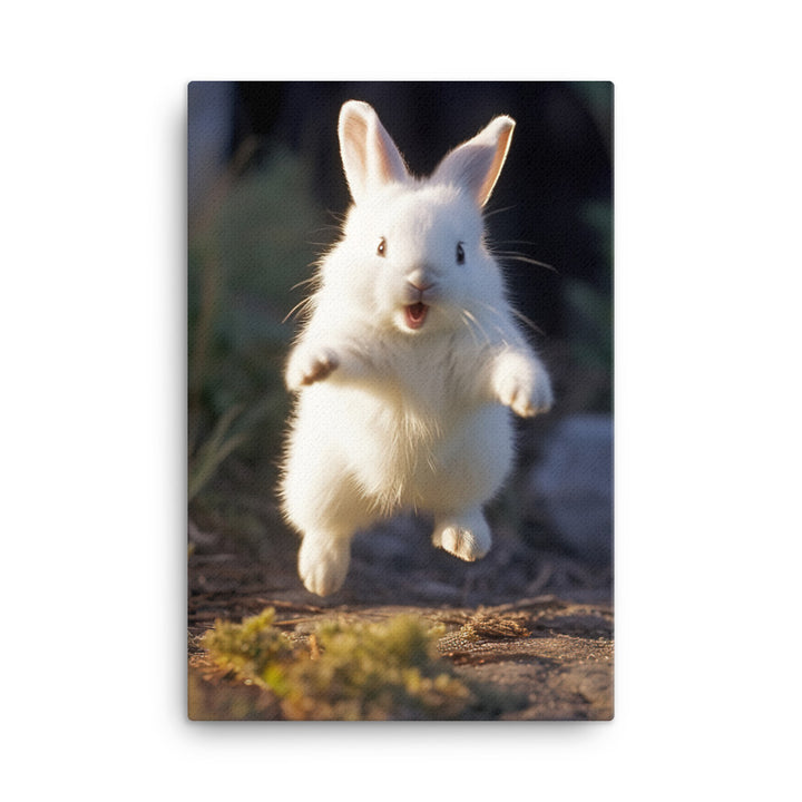 Dwarf Hotot Bunny Enjoying a Playful Hop Canvas - PosterfyAI.com