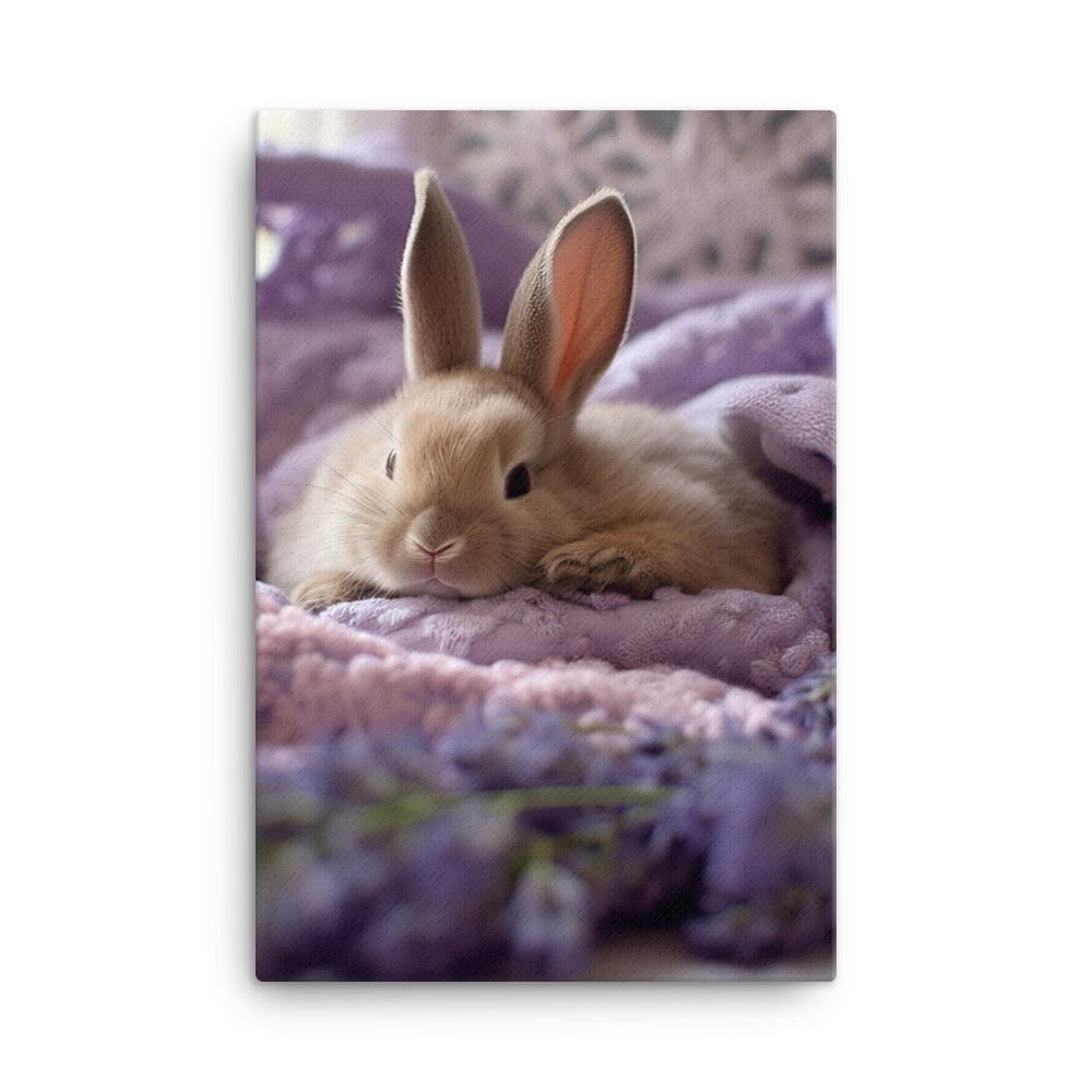 Lilac Bunny in a Cozy Setting Canvas - PosterfyAI.com