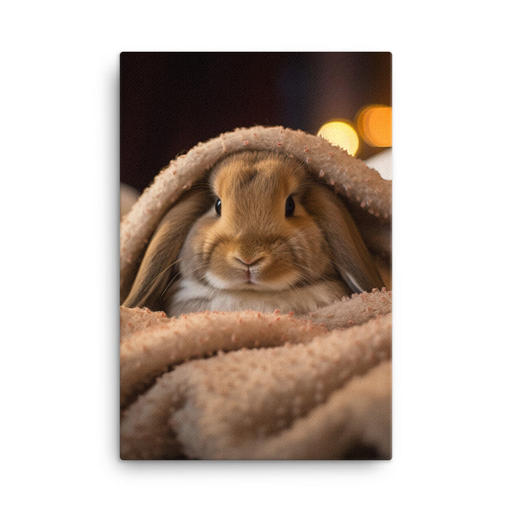 Mini Lop Bunny in a Cozy Setting Canvas - PosterfyAI.com