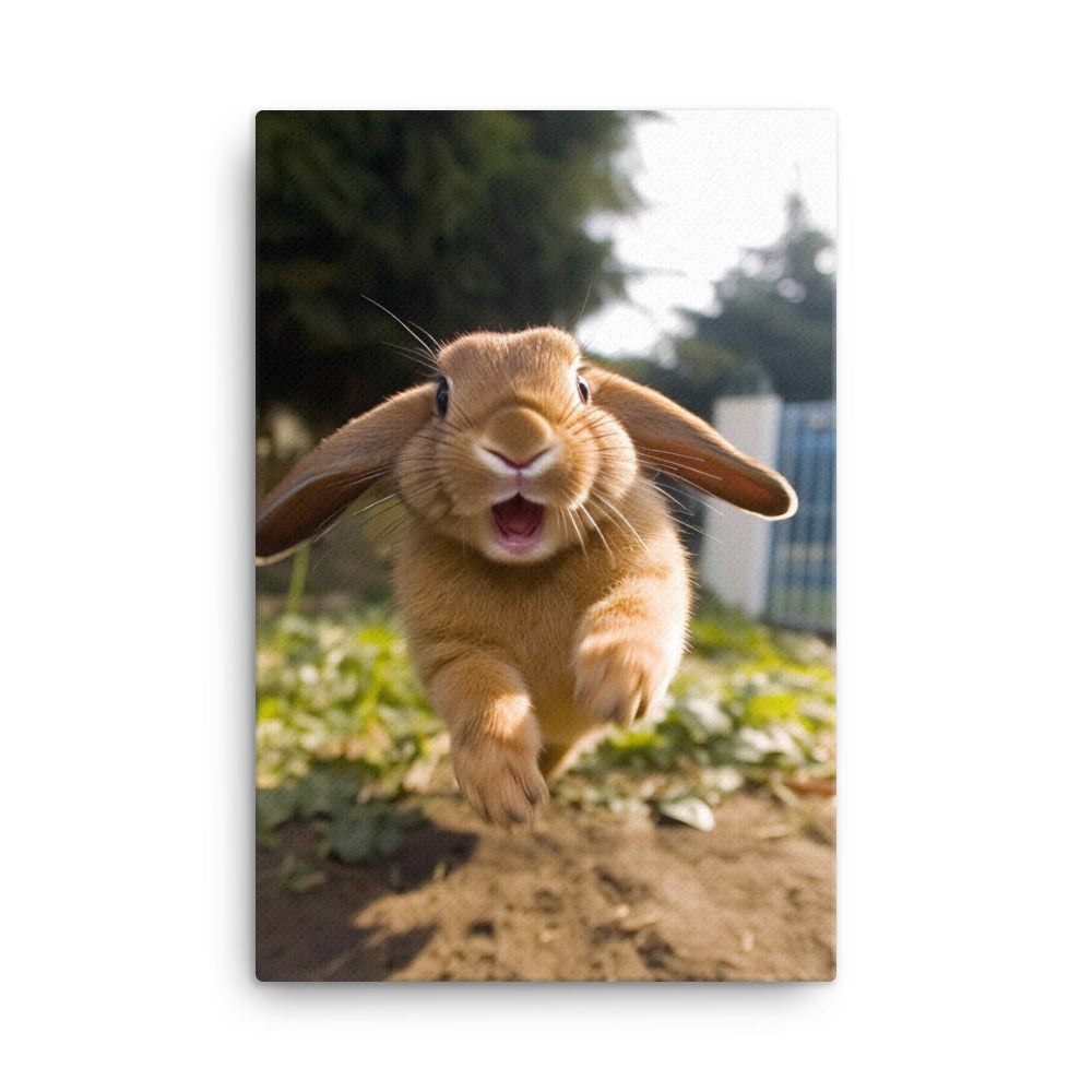 Mini Lop Bunny Enjoying a Playful Hop Canvas - PosterfyAI.com