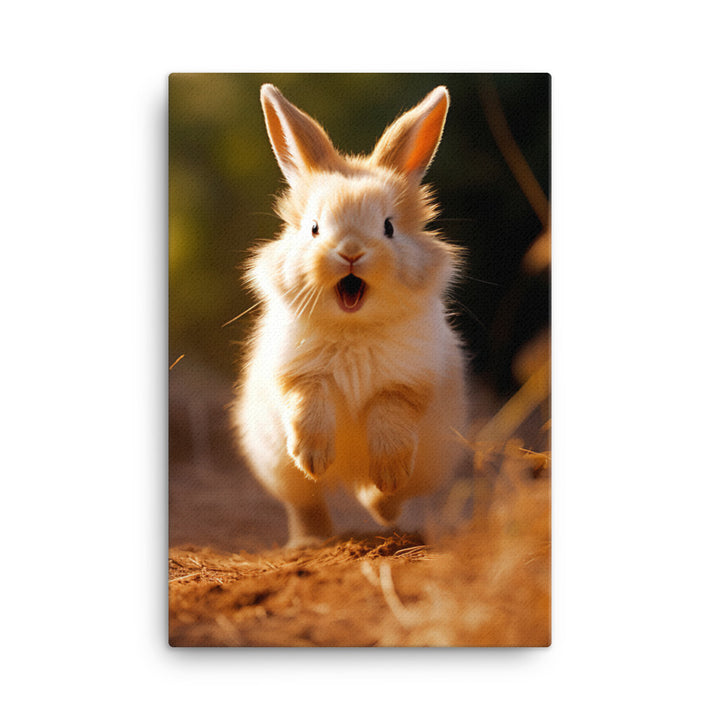 Lionhead Bunny Enjoying a Playful Hop Canvas - PosterfyAI.com