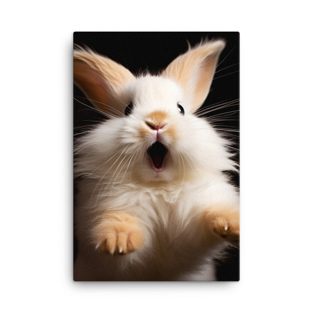 Lionhead Bunny Enjoying a Playful Hop Canvas - PosterfyAI.com