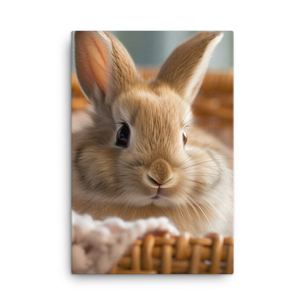 Jersey Wooly Bunny in a Cozy Setting Canvas - PosterfyAI.com