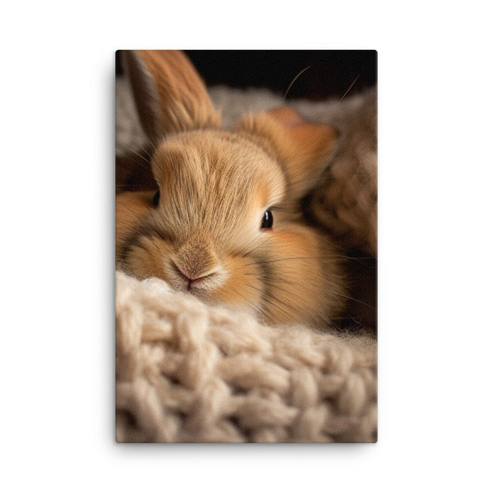 Jersey Wooly Bunny in a Cozy Setting Canvas - PosterfyAI.com