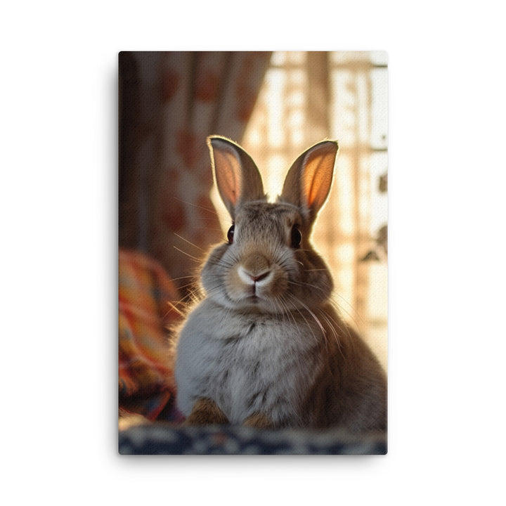 Harlequin Bunny in a Cozy Setting Canvas - PosterfyAI.com