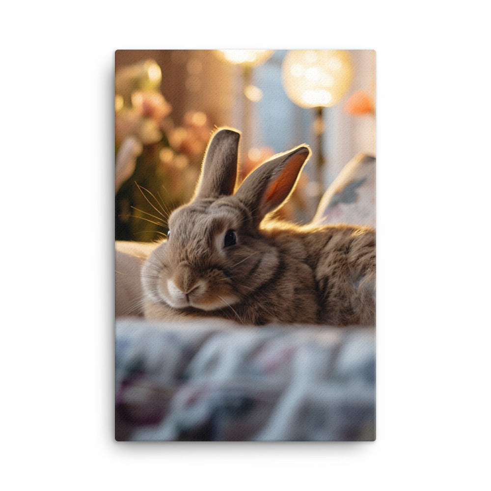 Flemish Giant Bunny in a Cozy Setting Canvas - PosterfyAI.com