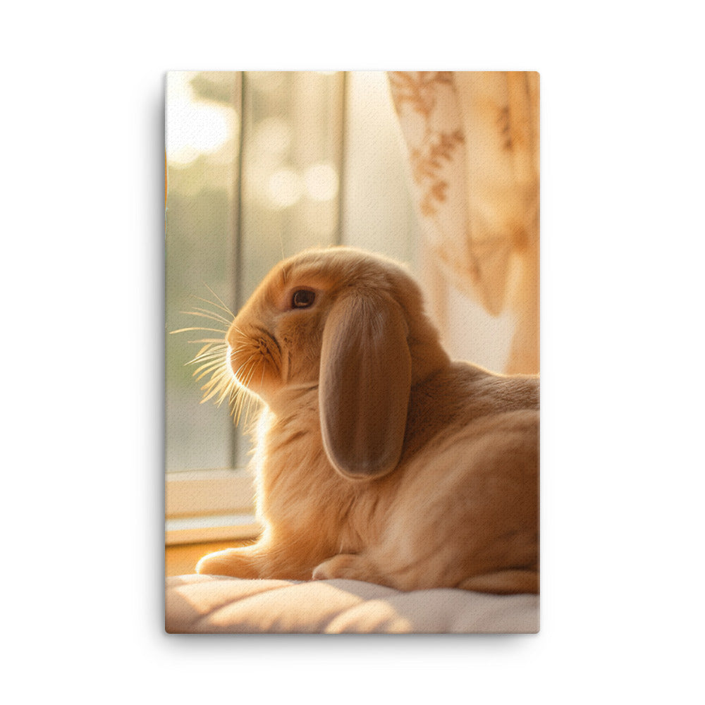 English Lop Bunny in a Cozy Setting Canvas - PosterfyAI.com