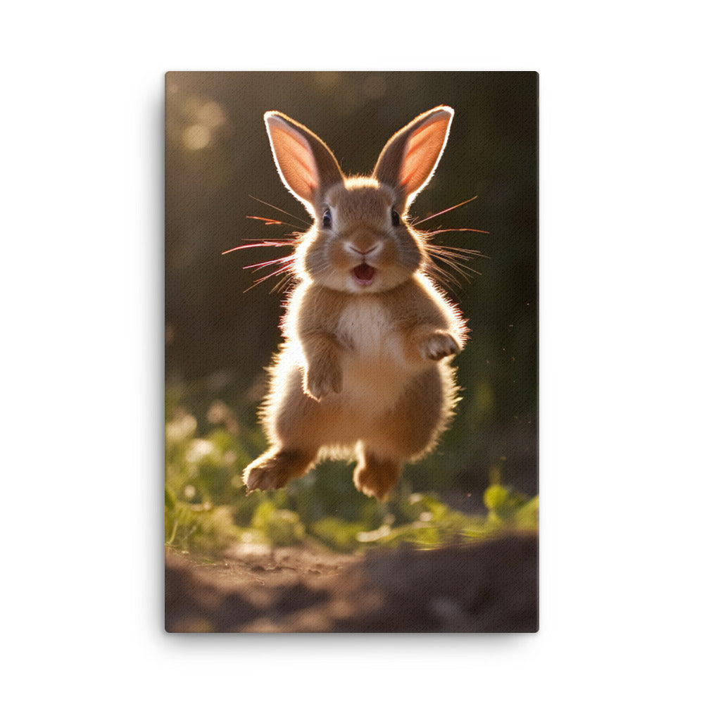 Dutch Bunny Enjoying a Playful Hop Canvas - PosterfyAI.com