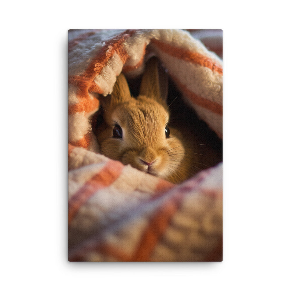 American Bunny Nestled in a Soft Blanket Canvas - PosterfyAI.com