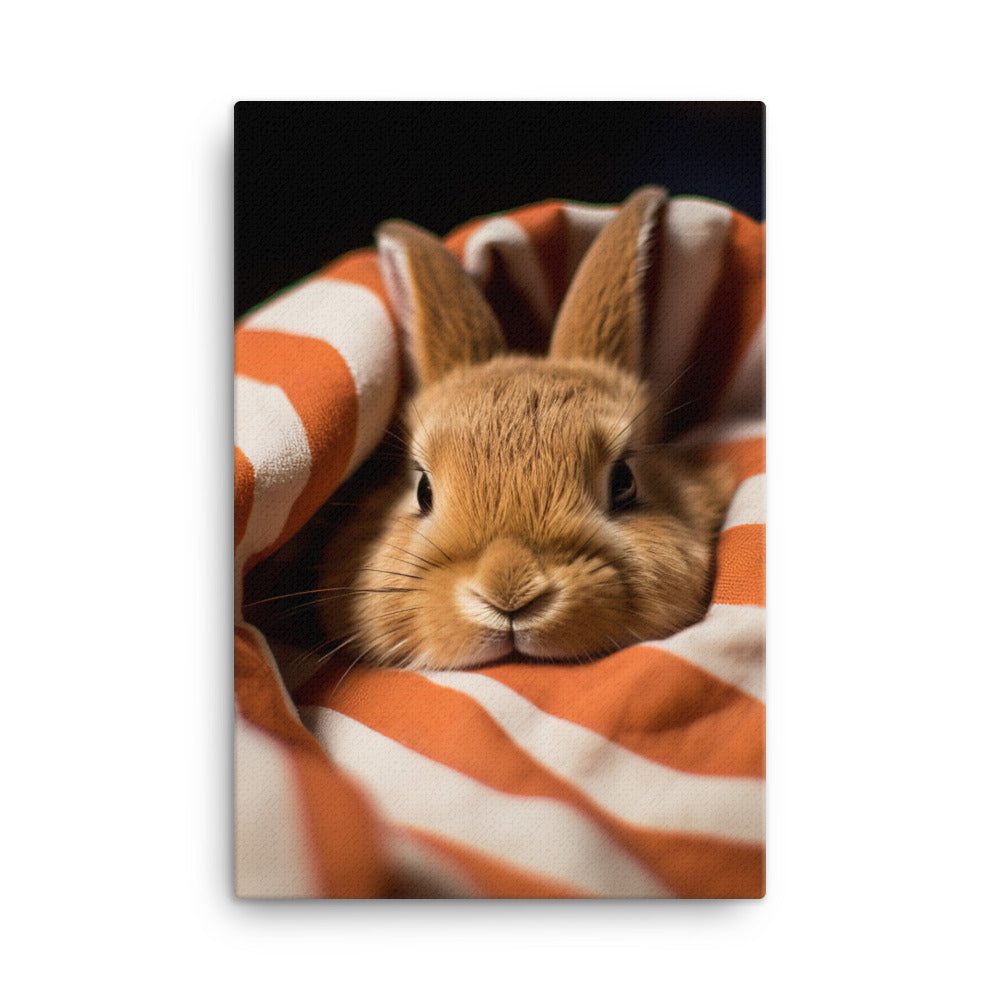 American Bunny Nestled in a Soft Blanket Canvas - PosterfyAI.com