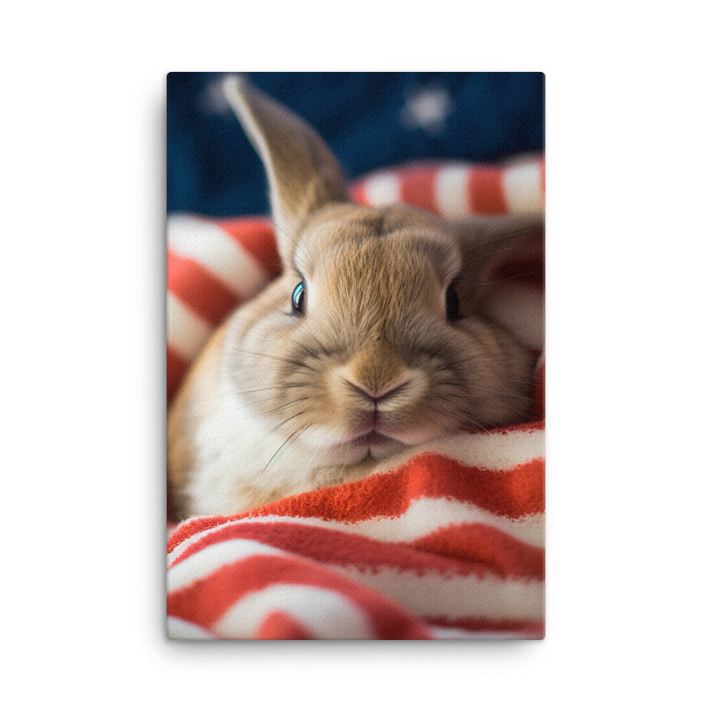 American Bunny Nestled in a Soft Blanket Canvas - PosterfyAI.com