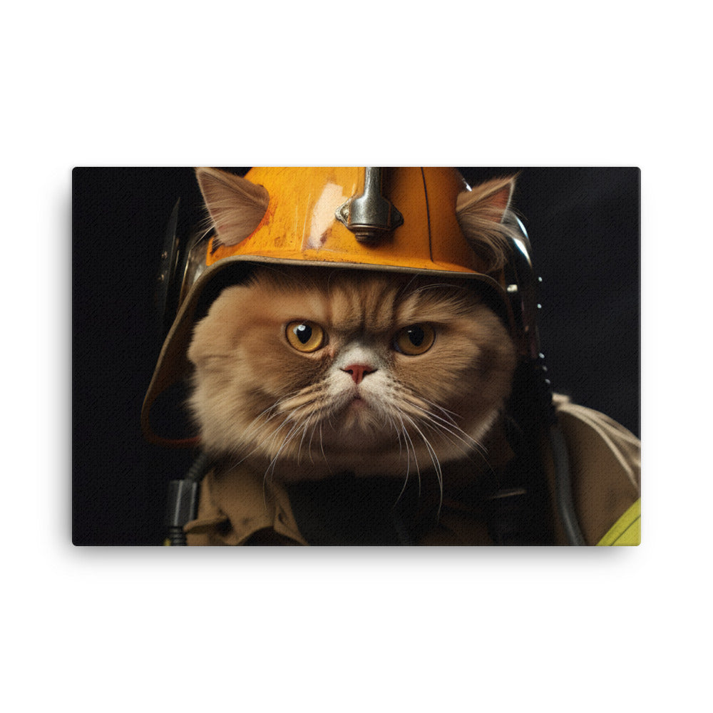 Exotic Shorthair Firefighter Canvas - PosterfyAI.com