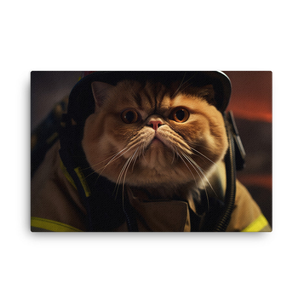 Exotic Shorthair Firefighter Canvas - PosterfyAI.com