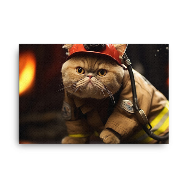 Exotic Shorthair Firefighter Canvas - PosterfyAI.com