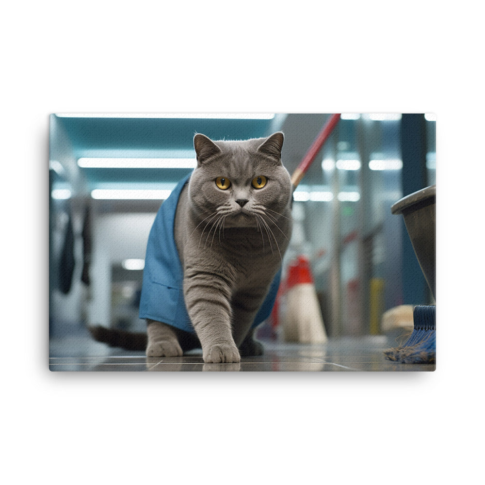 British Shorthair Janitor Canvas - PosterfyAI.com