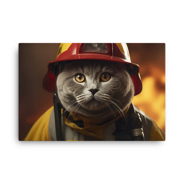 British Shorthair Firefighter Canvas - PosterfyAI.com