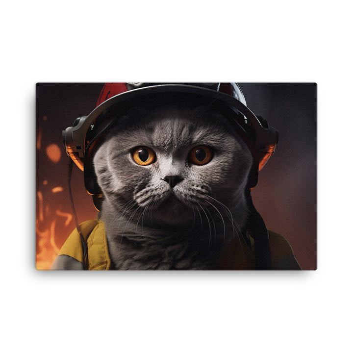 British Shorthair Firefighter Canvas - PosterfyAI.com