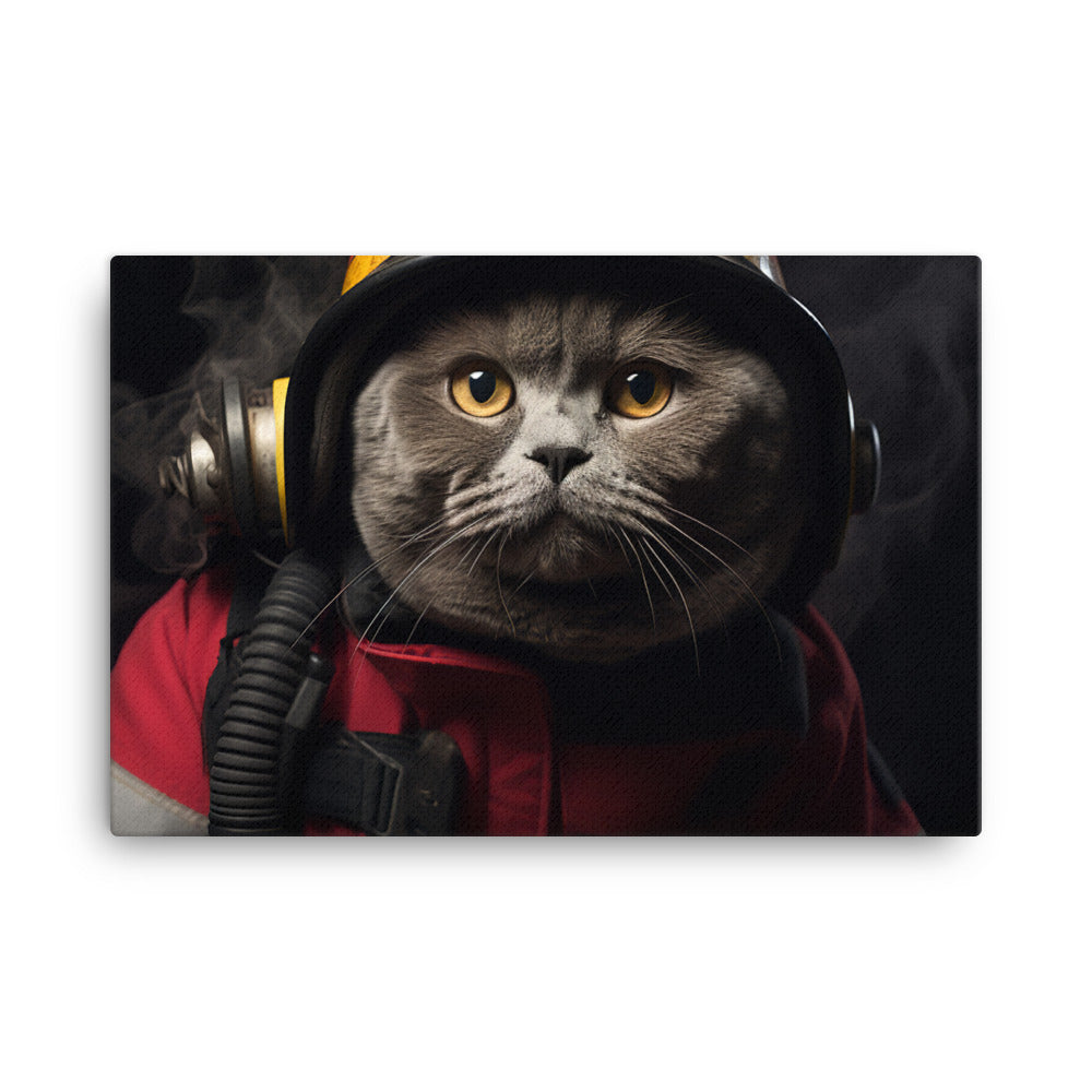 British Shorthair Firefighter Canvas - PosterfyAI.com