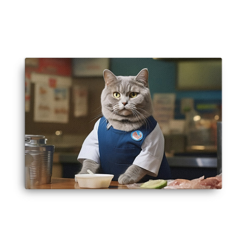 British Shorthair Fast Food Crew Canvas - PosterfyAI.com