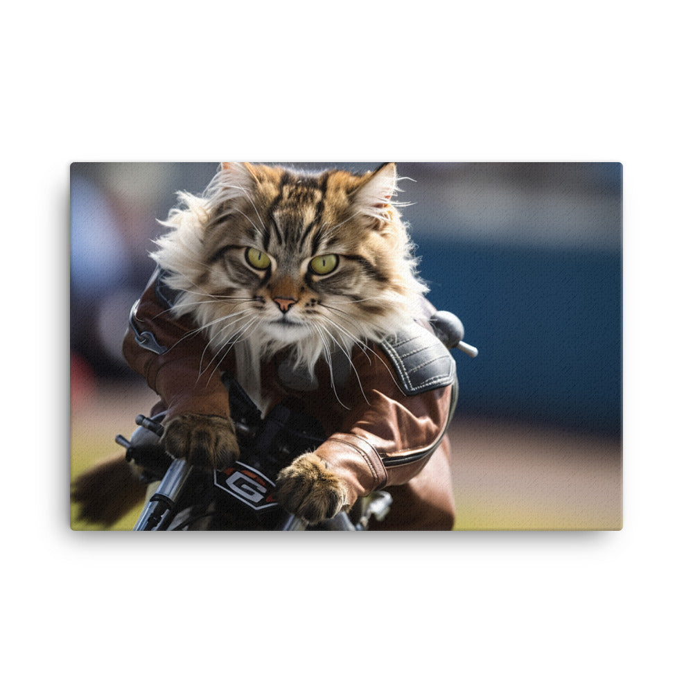 Maine Coon Superbike Athlete Canvas - PosterfyAI.com