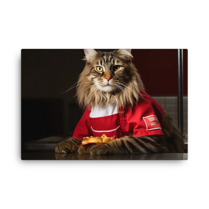 Maine Coon Fast Food Crew Canvas - PosterfyAI.com