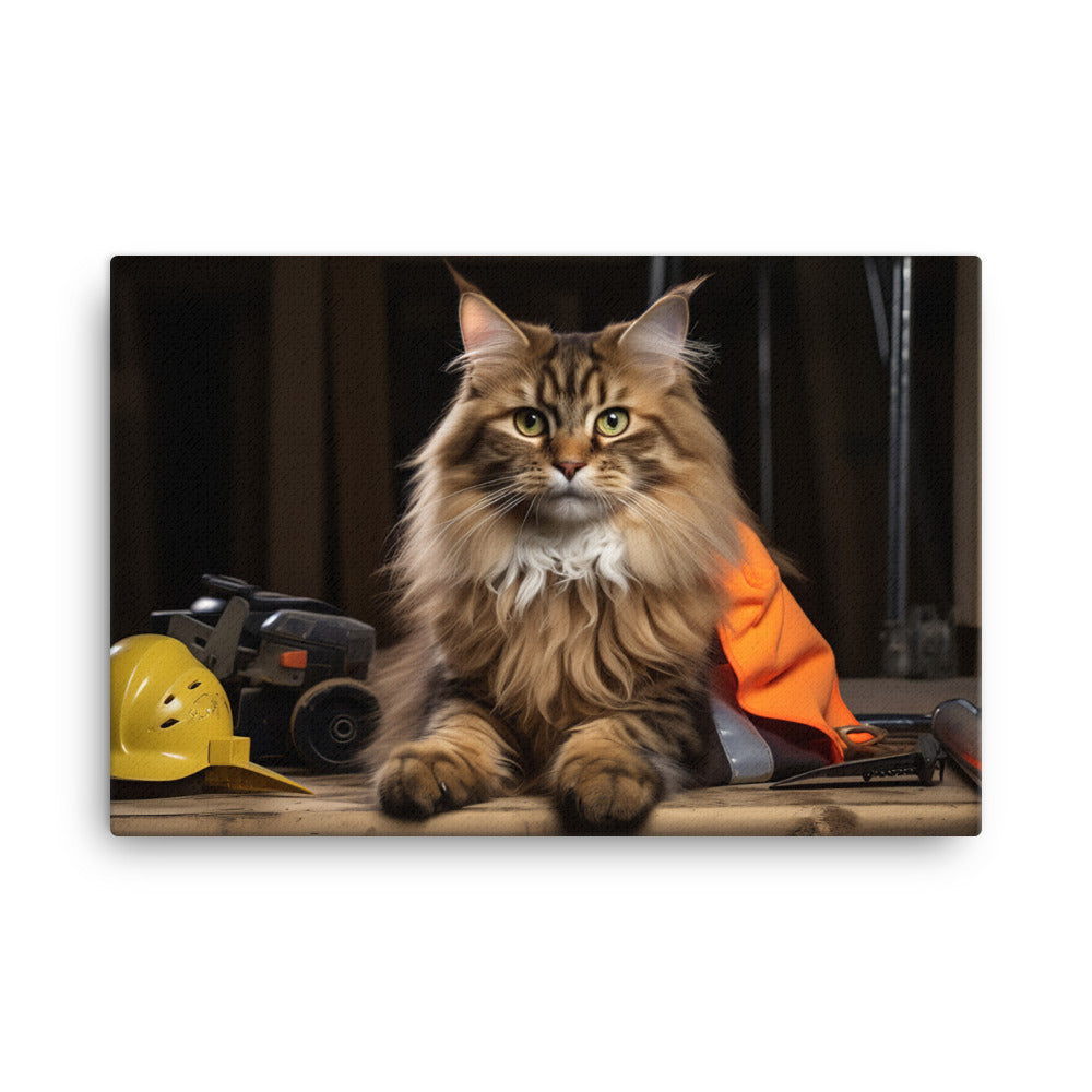 Maine Coon Contractor Canvas - PosterfyAI.com