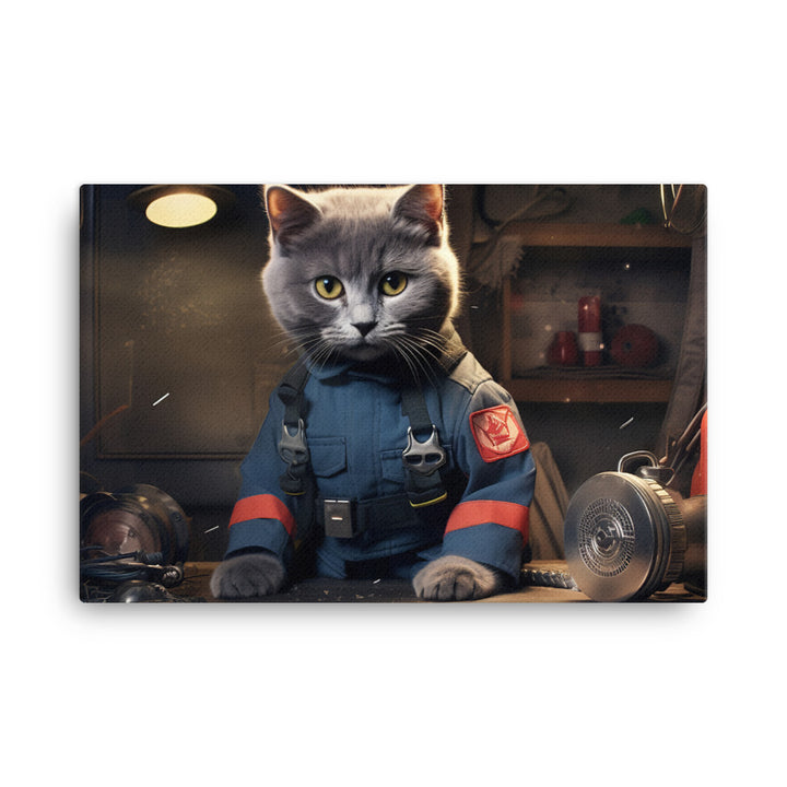 Russian Blue Firefighter Canvas - PosterfyAI.com