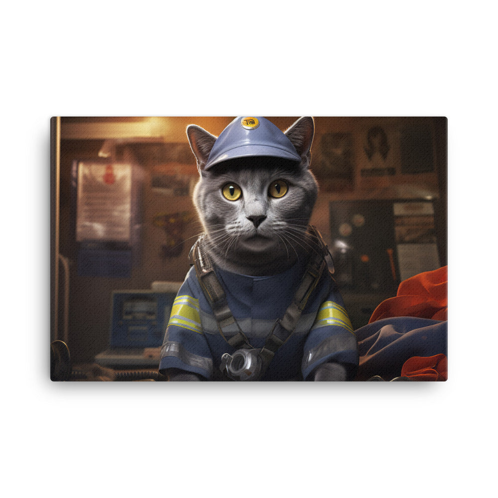 Russian Blue Firefighter Canvas - PosterfyAI.com