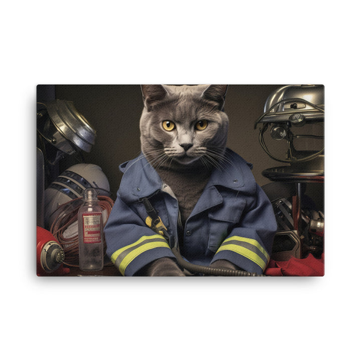 Russian Blue Firefighter Canvas - PosterfyAI.com