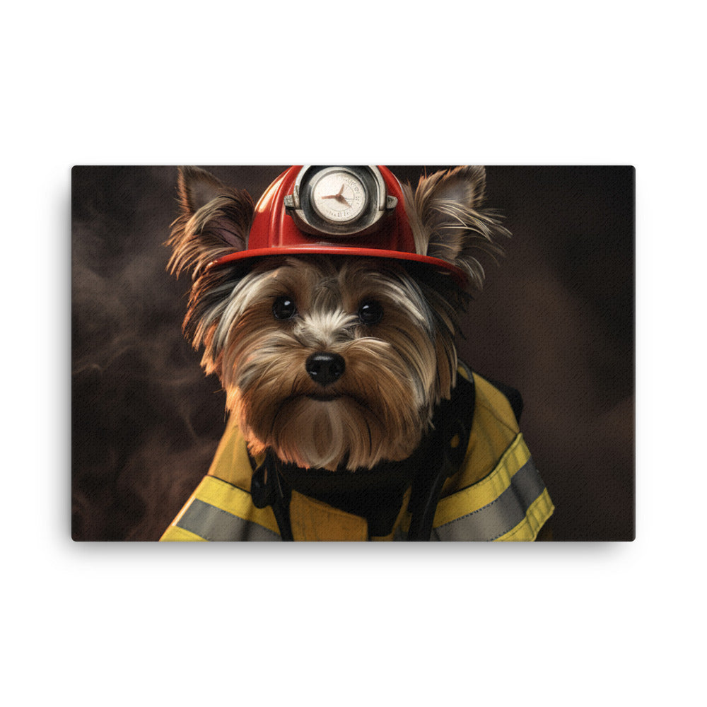 Yorkshire Terrier Firefighter Canvas - PosterfyAI.com