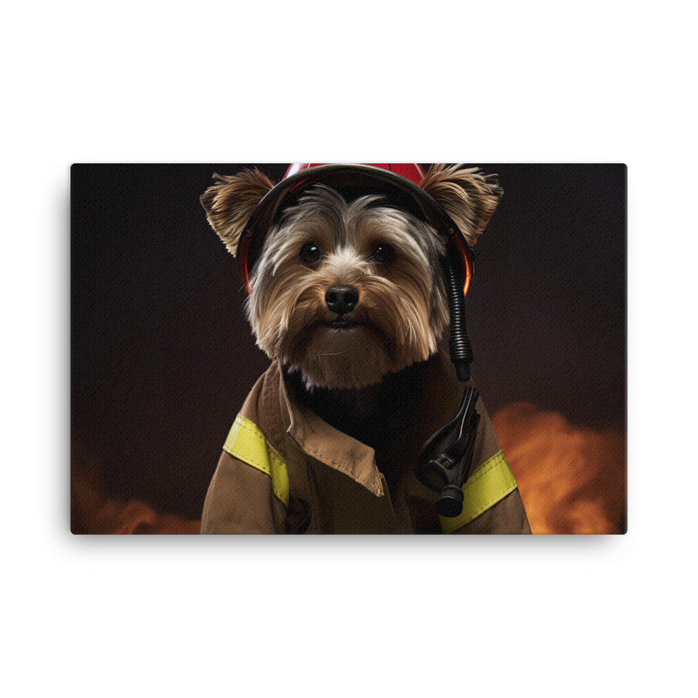 Yorkshire Terrier Firefighter Canvas - PosterfyAI.com