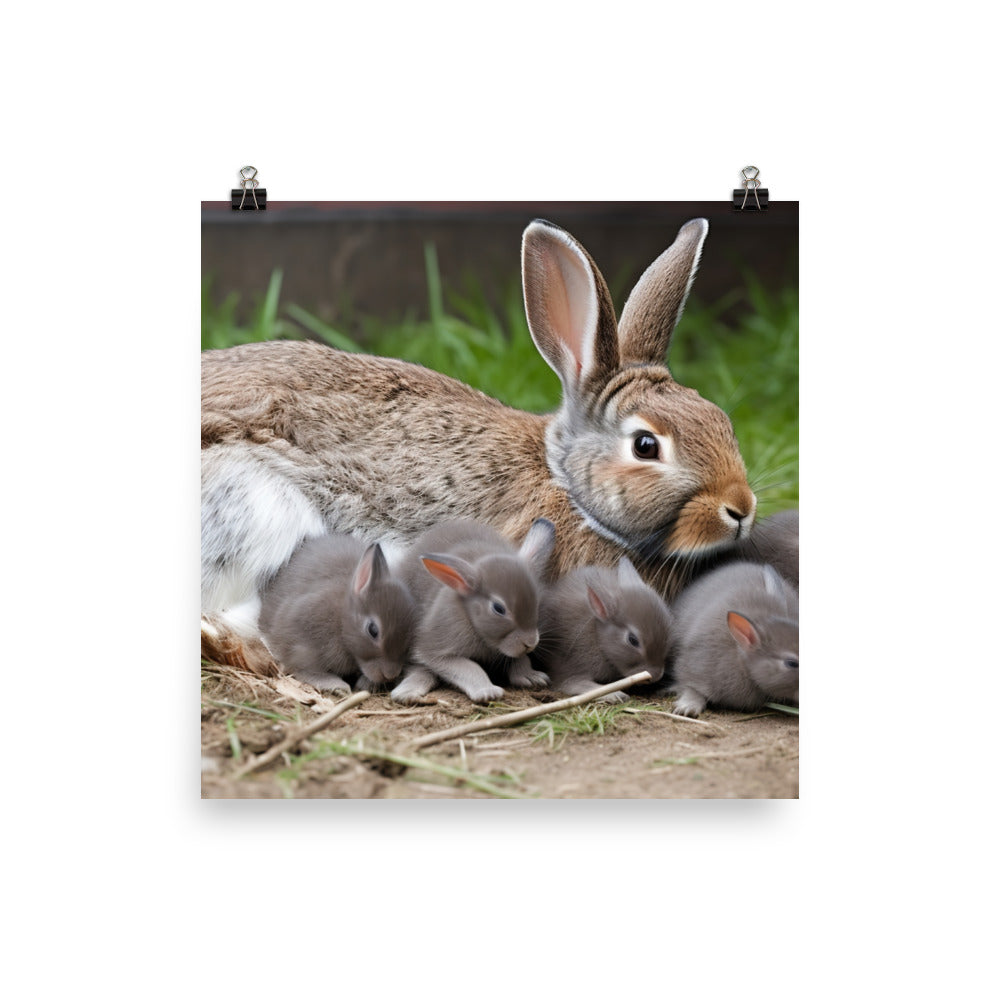 Flemish Giant Rabbit Family Time Photo paper poster - PosterfyAI.com